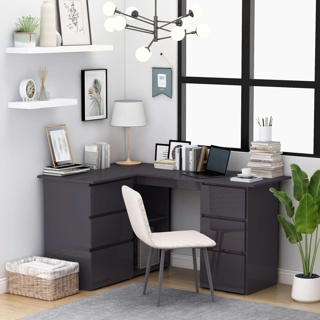 vidaXL Bureau d'angle avec tiroirs gris brillant