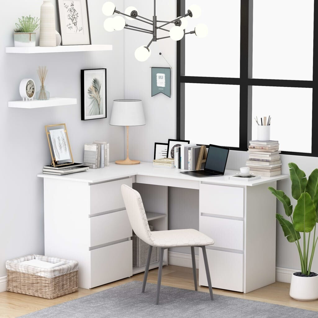 VidaXL Bureau d'angle avec tiroirs blanc