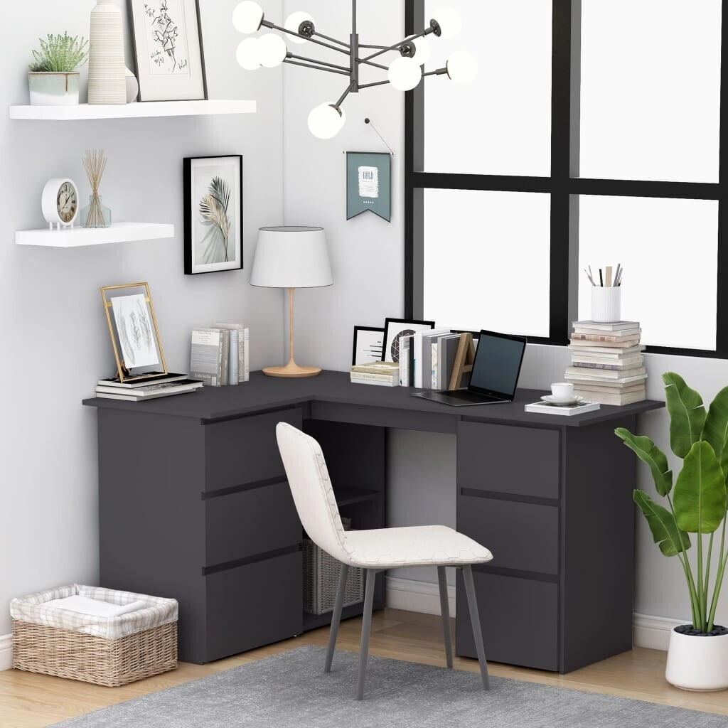 vidaXL Bureau d'angle avec tiroirs gris