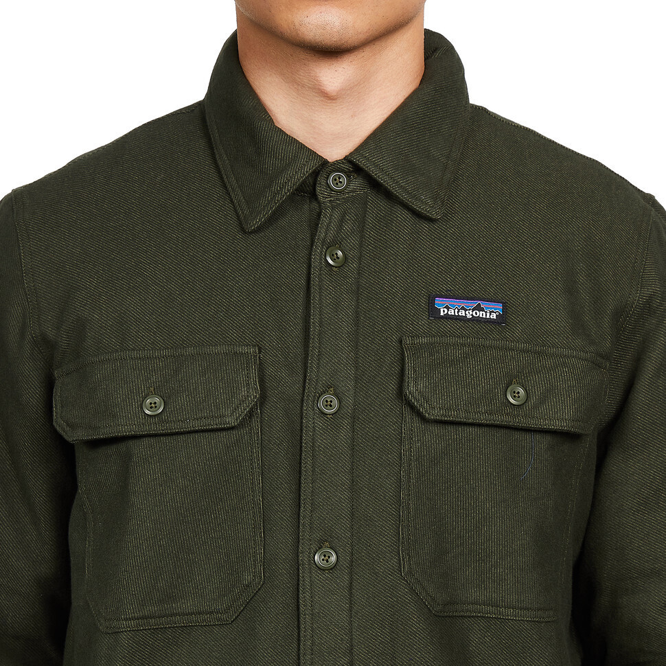 Patagonia Men's Insulated Fjord Flannel Jacket one stripe basin green