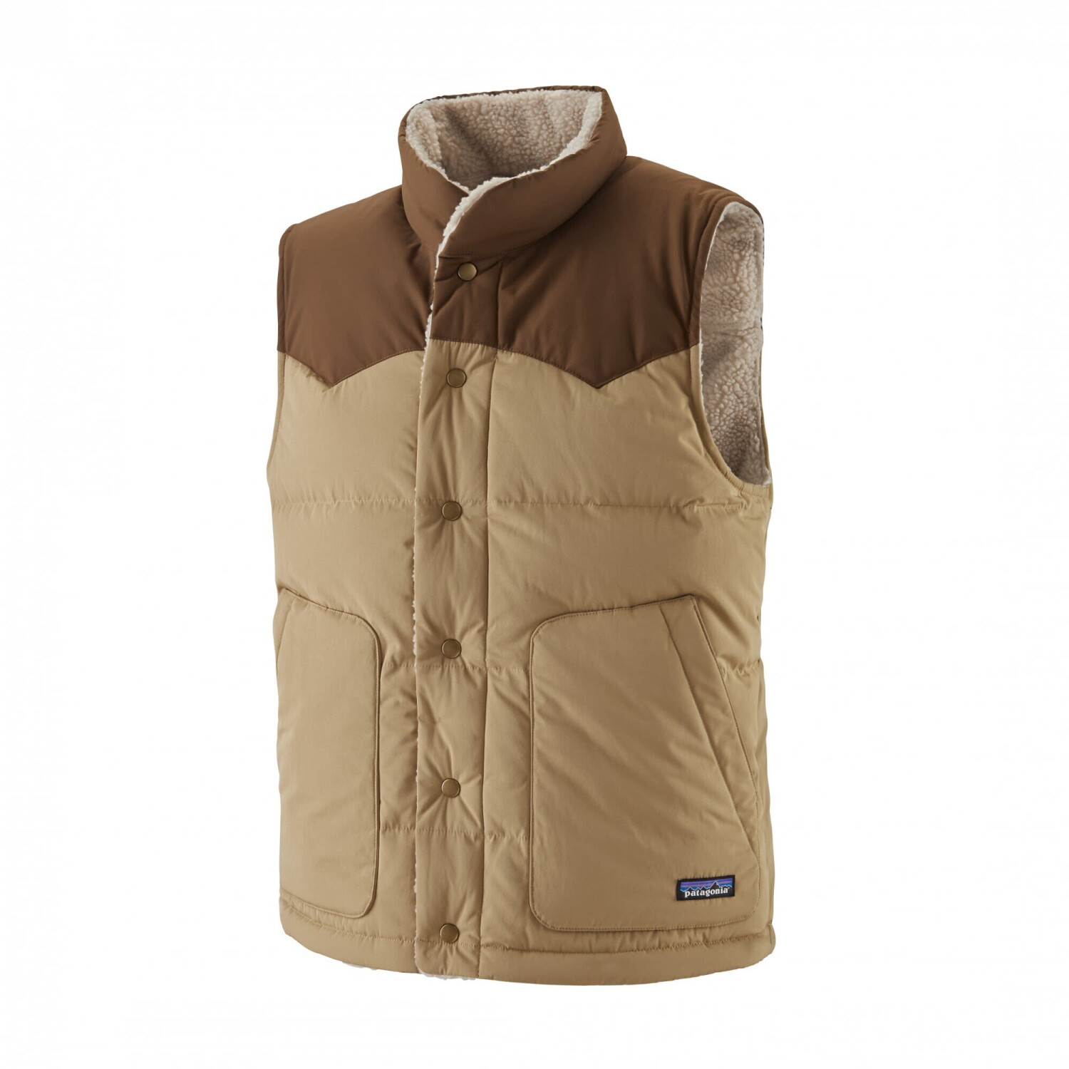 Patagonia men's reversible bivy down vest ash top tan