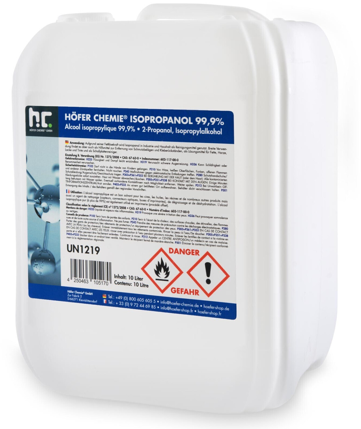 6 x 1 L Isopropanol 99,9% IPA Alcool isopropylique de Höfer Chemie -  parfait comme solvant et dégraissant : : Cuisine et Maison