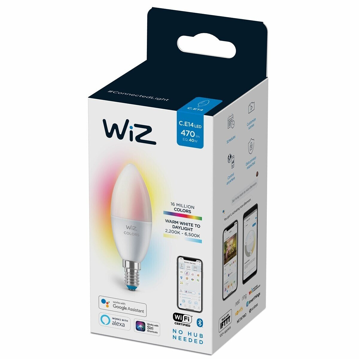 WiZ ampoule Wi-Fi couleur E27, équivalent 40W, 470 lumen, fonctionne avec  Alexa, Google Assistant et Apple HomeKit