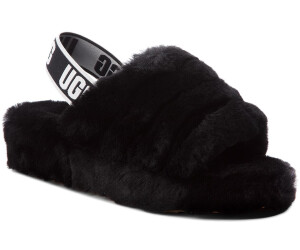 black furry ugg slides