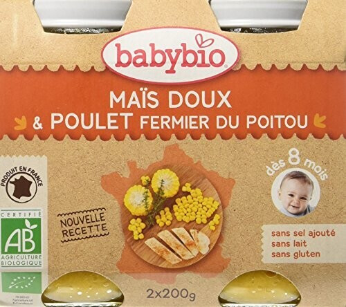 Babybio Menus - Maïs doux d'Aquitaine poulet fermier du Poitou (2x200 g)