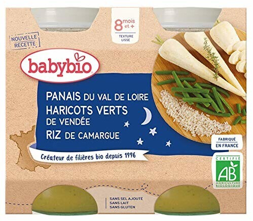 Babybio Menus du soir - Panais, haricots verts et riz (2x200 g)