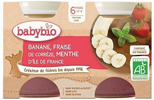 Babybio Fruits - Banane, fraise et menthe (2x130 g)