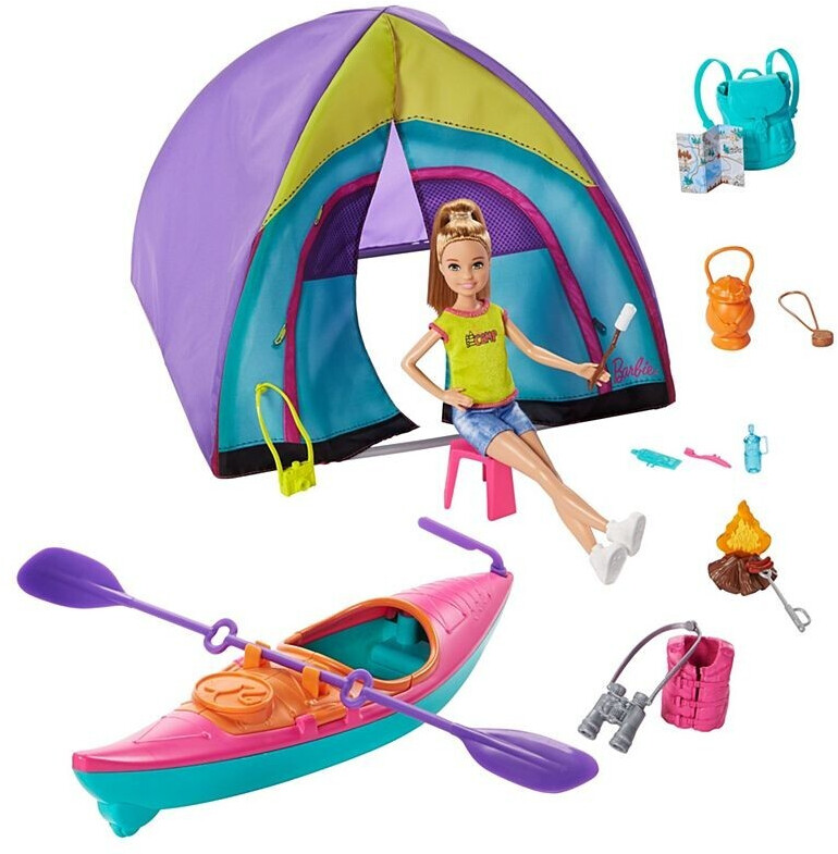 Barbie Team Stacie Doll & Accessories Set with Toy Tent, Kayak & 15+ Pieces (GJB58)