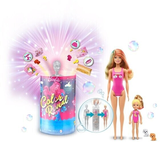 Barbie Color Reveal Slumber Party Fun Set, 50+ Surprises Including 2 Dolls,  3 Pets & 36 Accessories