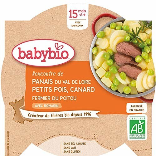 Babybio Menus - Panais, petits pois et canard (260 g)