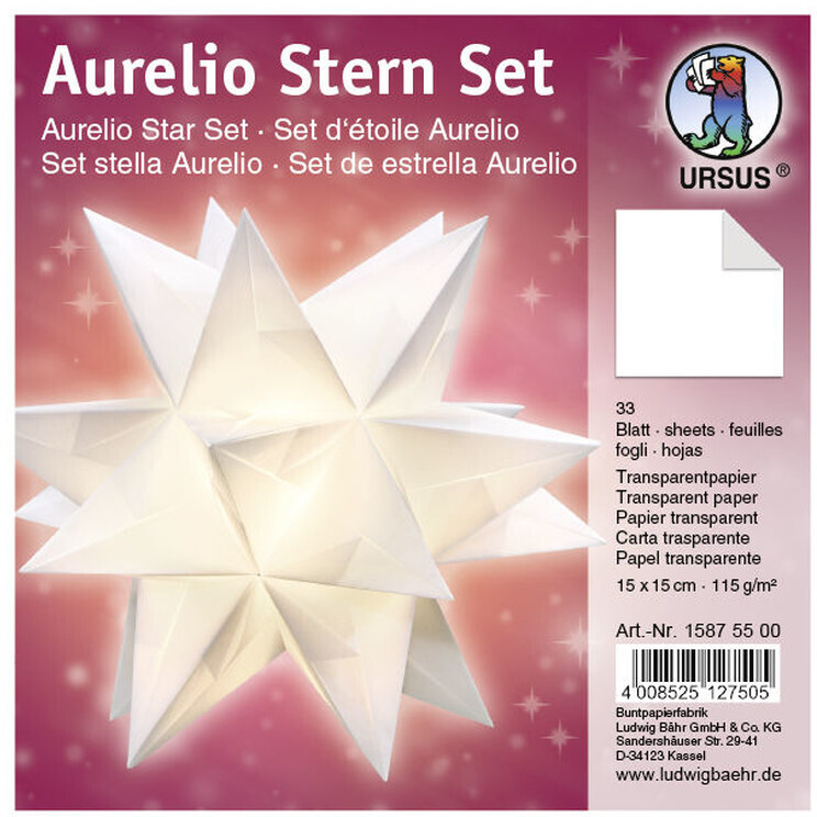 Ursus Aurelio Star Set Transparent Paper 115g 15x15cm 33 Sheets White
