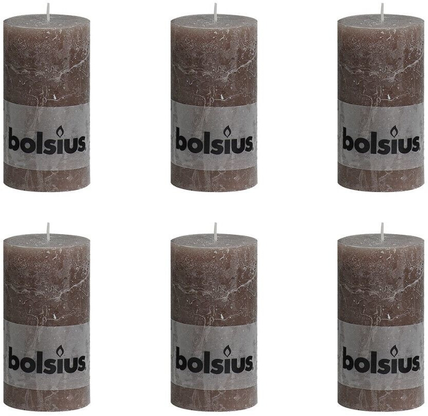 Bolsius Lot de 6 bougies 13 x 6,8 cm taupe