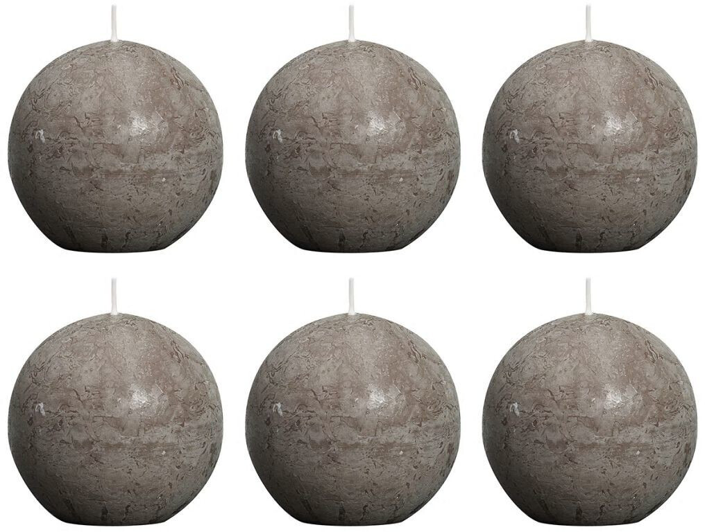 Bolsius Bougie boule rustique 80 mm taupe (6 pièces)