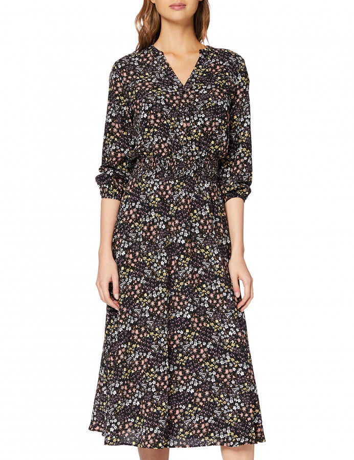 Mavi V Neck Dress (130831-900) black pastel flower printed