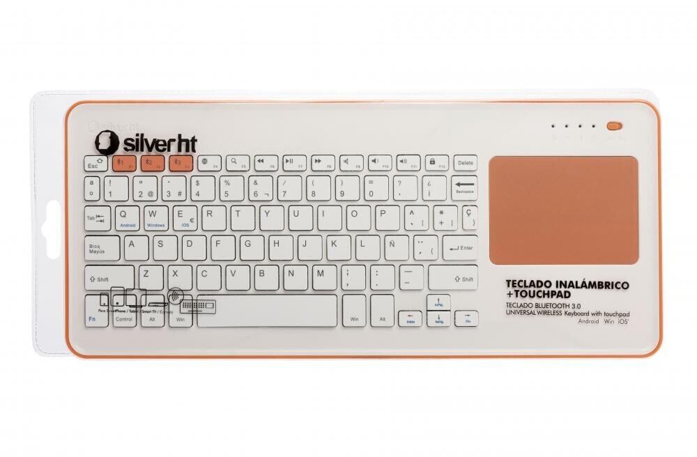 Silver HT Clavier sans fil BT avec pavé tactile blanc + orange