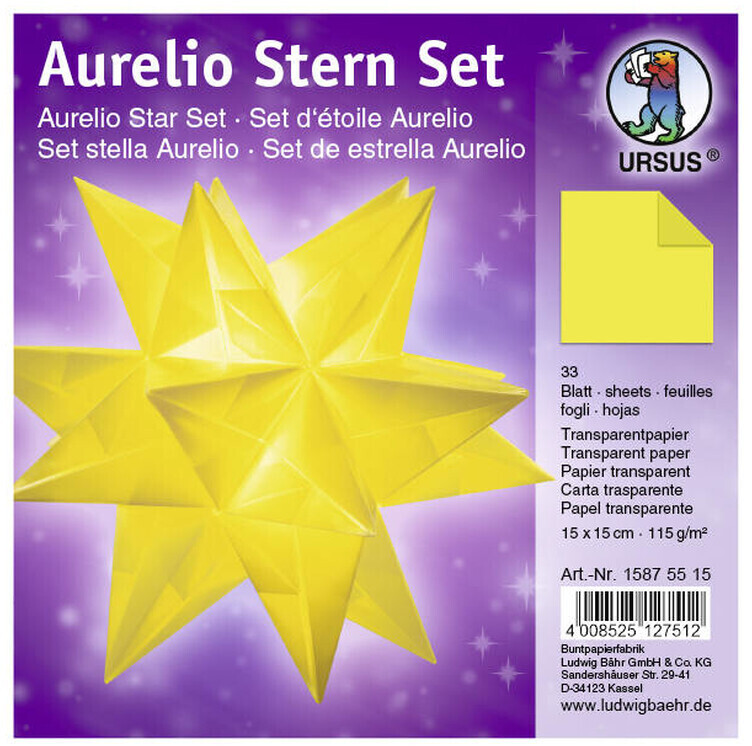 Ursus Aurelio Star Set Transparent Paper 115g 15x15cm 33 Sheets Yellow
