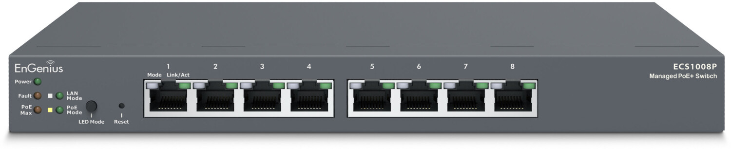 EnGenius Cloud Managed Gigabit 55W 8-Port PoE Switch ECS1008P