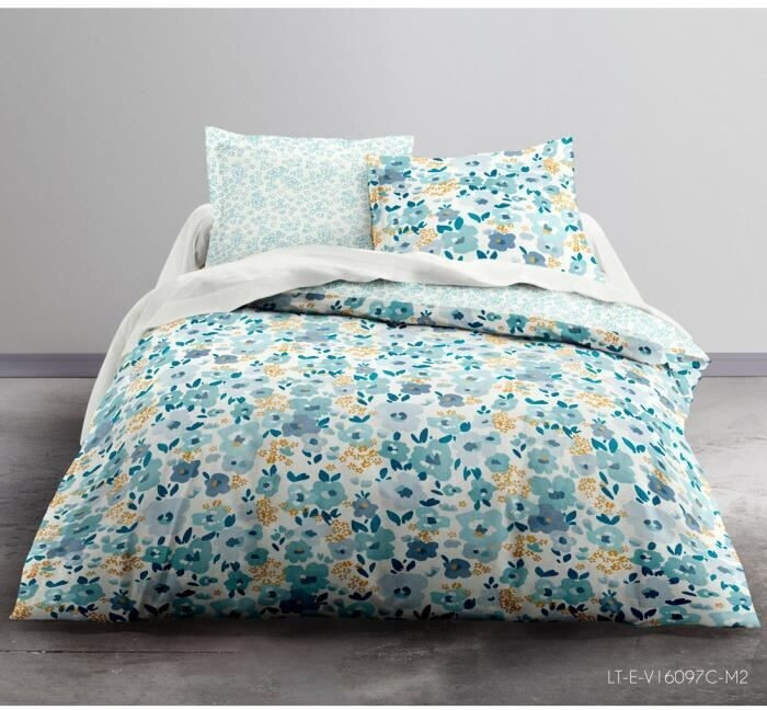 Today Parure de lit sunshine floral 240 x 260 cm bleu/jaune