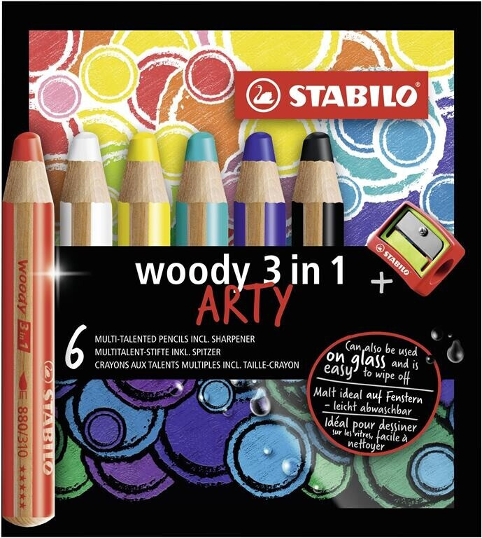 STABILO Woody 3 en 1-Etui 18 crayons assortis+ pinceau + taille-crayon