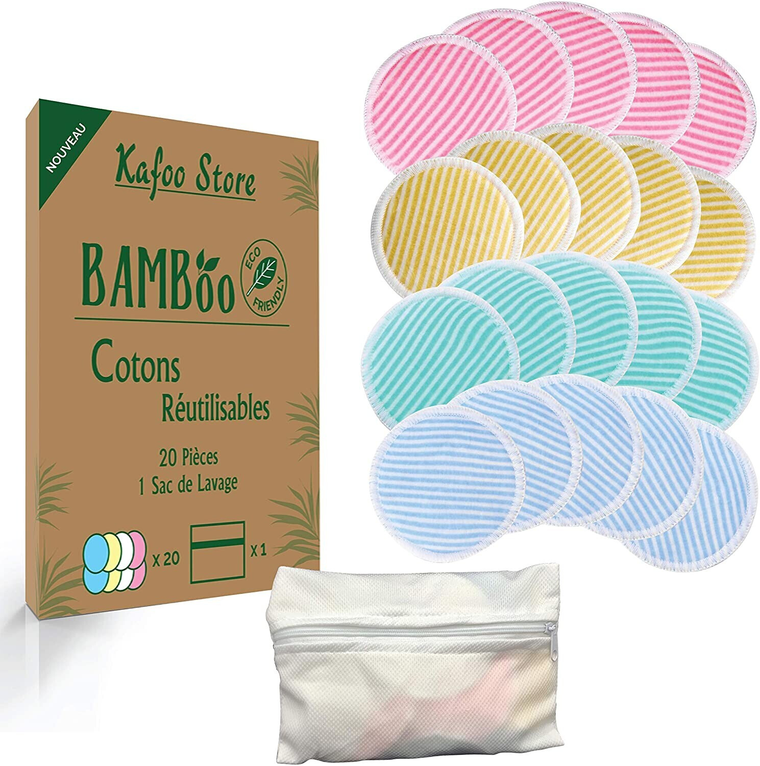 KafooStore Coton démaquillant lavable (20 pcs)