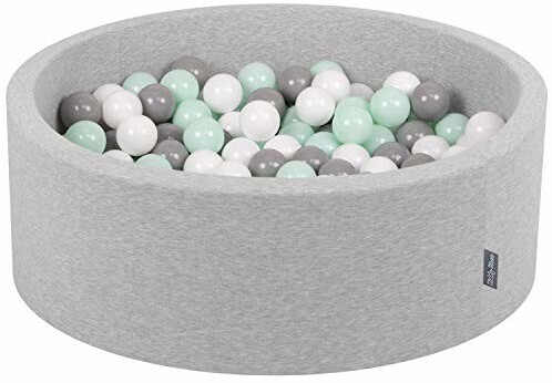 KiddyMoon Piscine à balles ronde 90 x 30 cm gris clair 200 balles blanc/gris/vert menthe