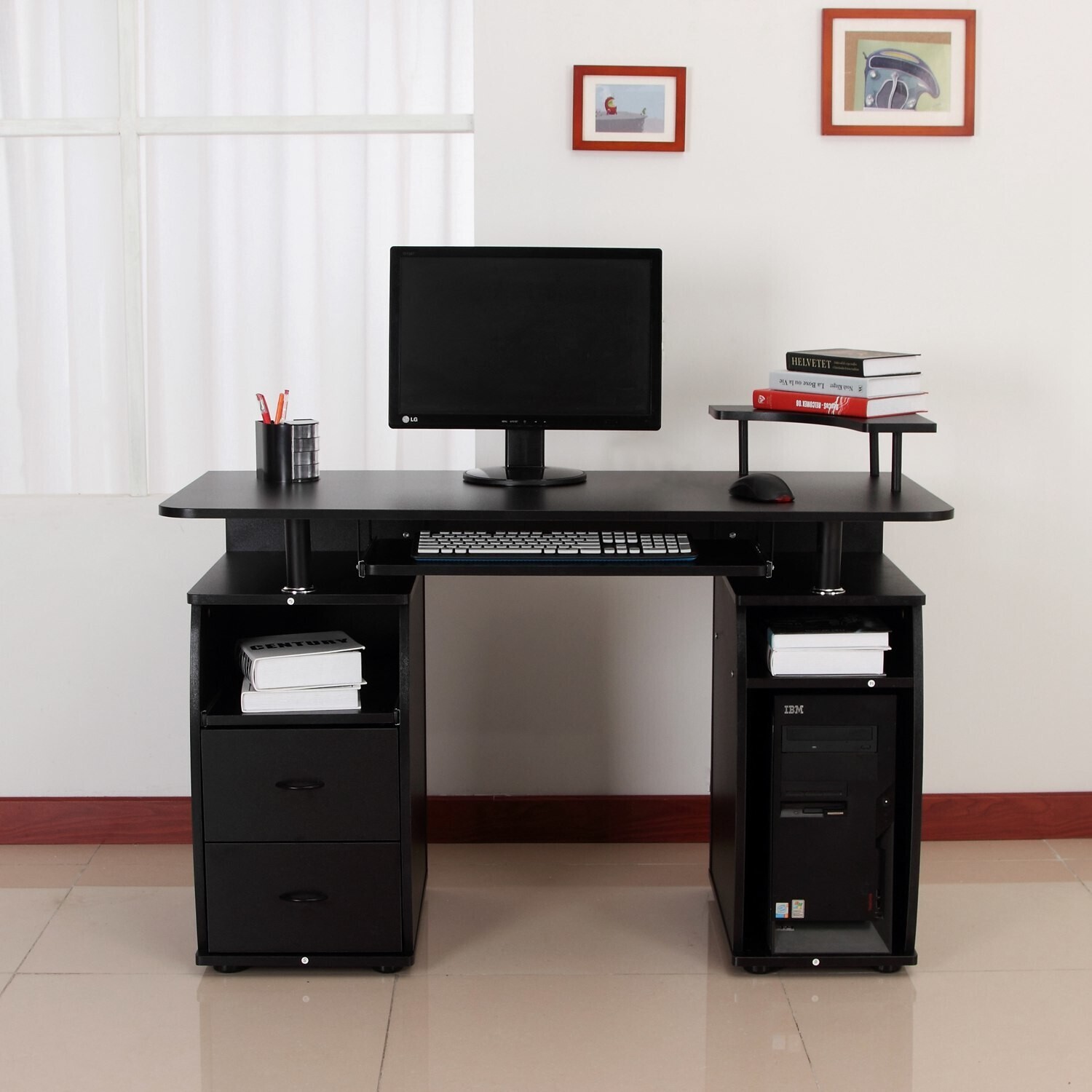 HomCom Bureau informatique mutlimédia en bois noir