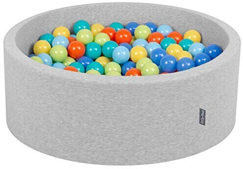 KiddyMoon Piscine à balles ronde 90 x 30 cm gris clair avec 300 balles vert clair/orange/turquoise/bleu/bleu clair/jaune