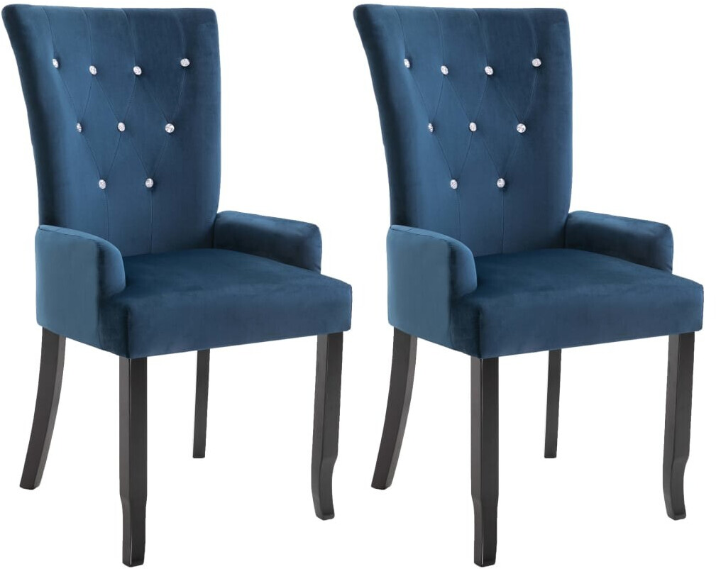 vidaXL Chaises avec accoudoirs en velours bleu foncé (2 pièces)