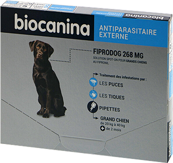 Biocanina Fiprodog Spot-on grand chien 20-40 kg 268 mg (3 pipettes)