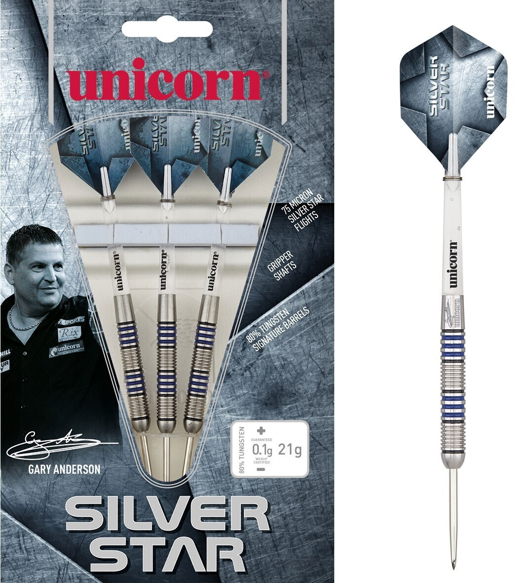 Unicorn Darts Silver Star Gary Anderson 80% Tungsten Steeltip 25g