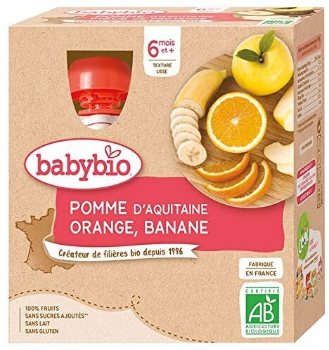 Babybio Fruits - Pomme, orange et banane (4x90 g)