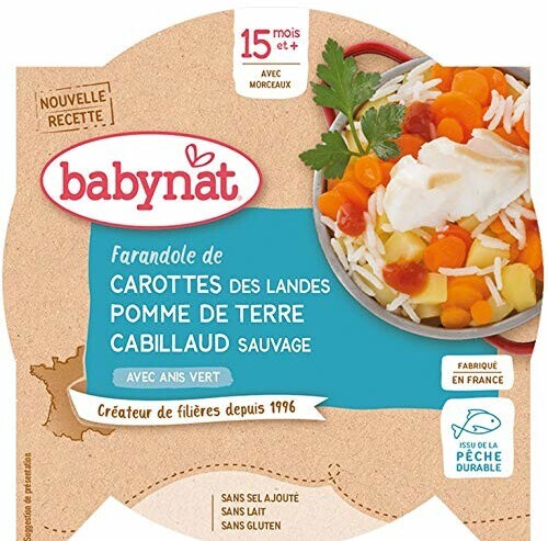 Babybio Menus - Carotte, pomme de terre et cabillaud (260 g)