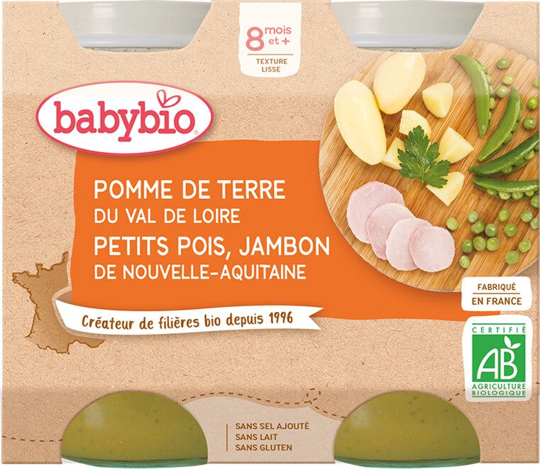 Babybio Menus - Pomme, petits pois et jambon (2x200 g)