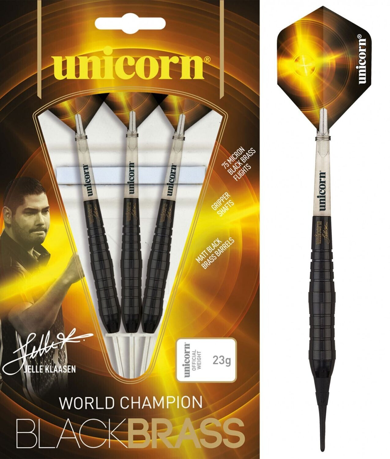 Unicorn Darts Jelle Klaasen Black Brass black/yellow Softtip 20g