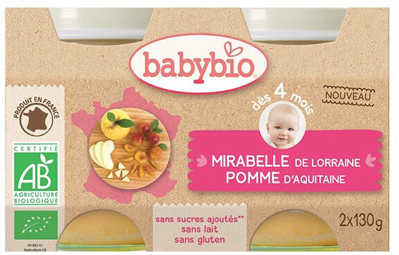 Babybio Fruits - Mirabelles et pomme (2x130 g)
