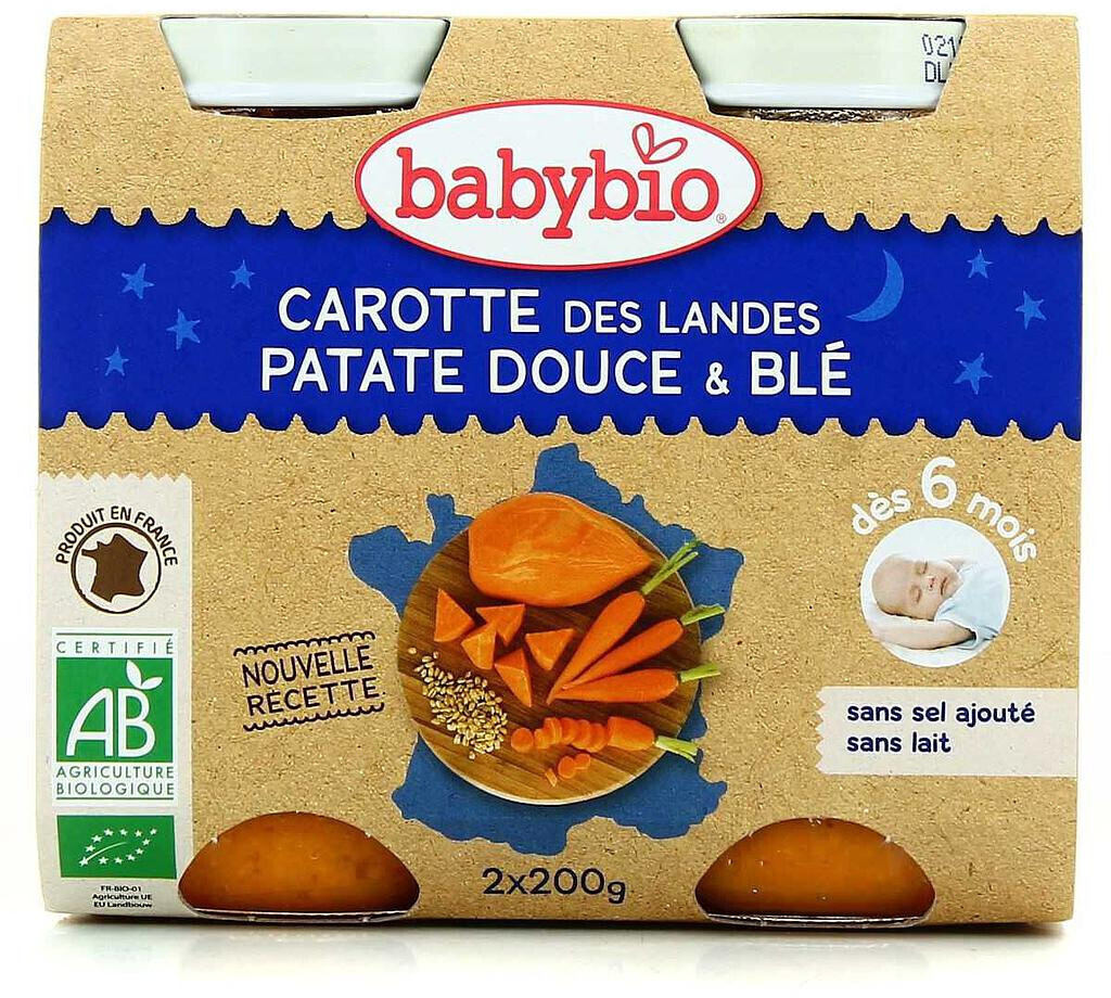 Babybio Menus du soir - Carotte, patate douce et blé (2x200 g)