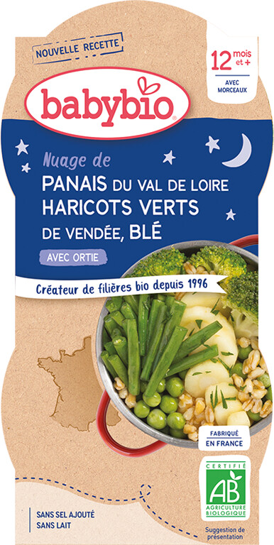 Babybio Menus du soir - Panais, haricots verts et blé (2x200 g)
