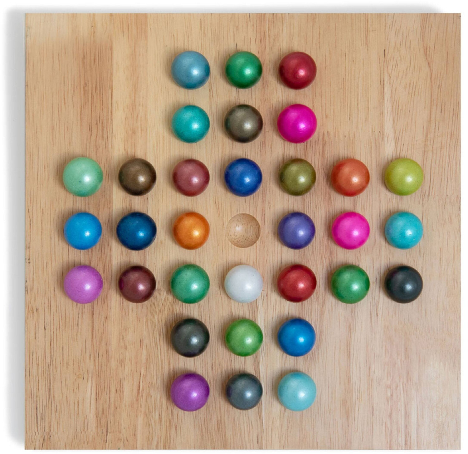 Solitaire game board wood, game balls frosted glass