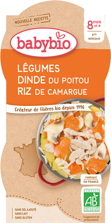 Babybio Menus - Légumes, dinde et riz (2x200 g)