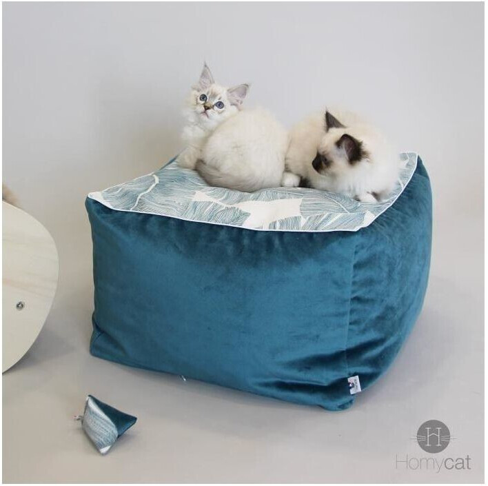 Homycat Pouf cube S motif plume émeraude (761772)