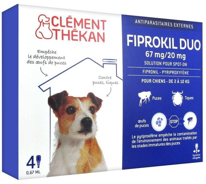 Clément Thékan Fiprokil Duo 67 mg / 20 mg Spot-on petit chien 2-10 kg (4 pipettes)