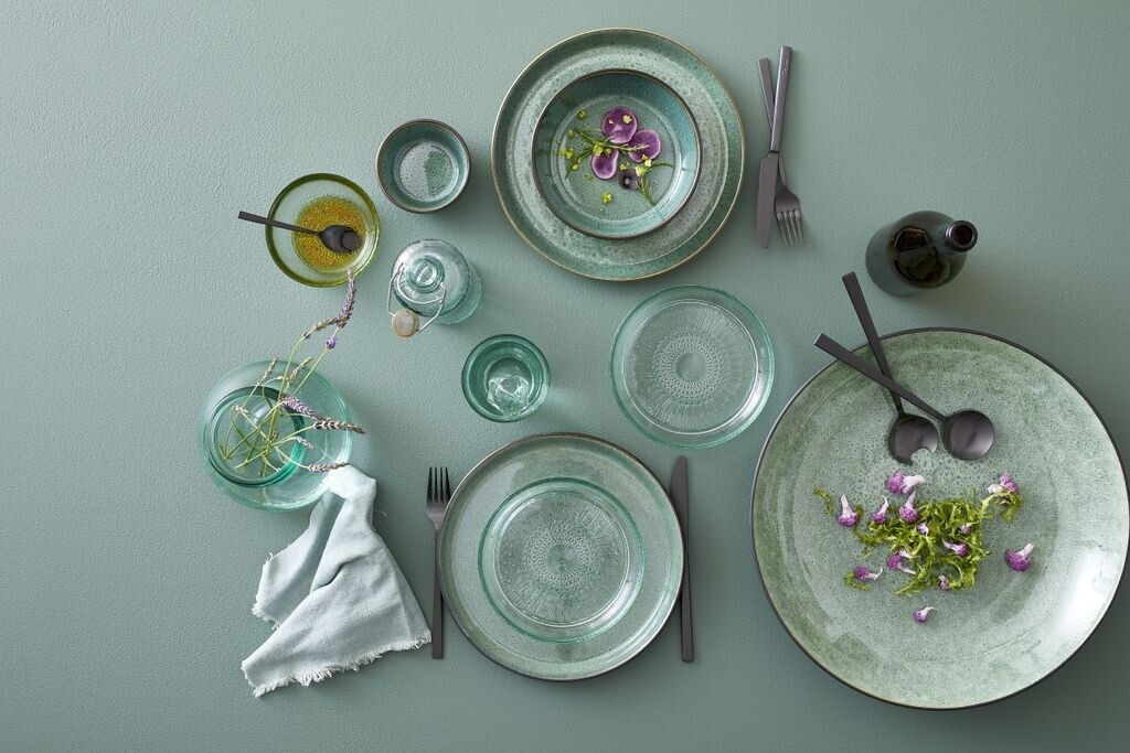 F&H Piatto Per Pasta BITZ 20cm: Gres Nero Opaco E Verde Lucido, Lavabile In Lavastoviglie E Microonde