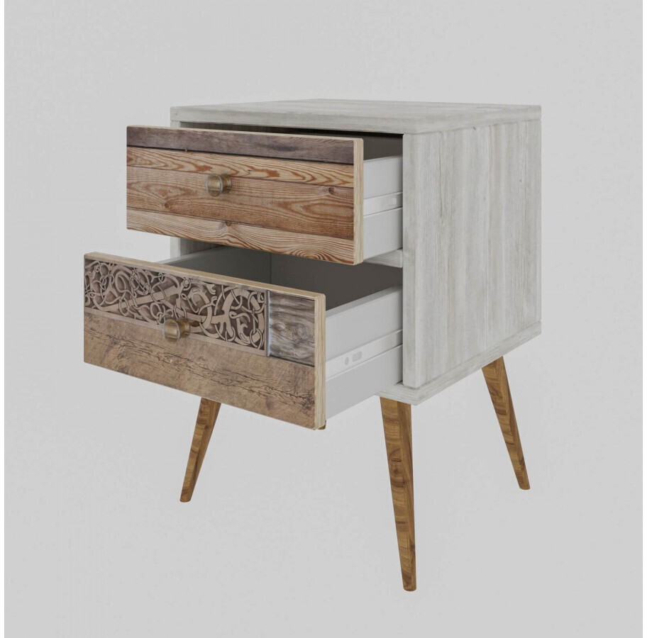 BERGEN table de chevet scandinave 45 cm sur pieds Bois et Blanc 2 tiroirs -  Dusine