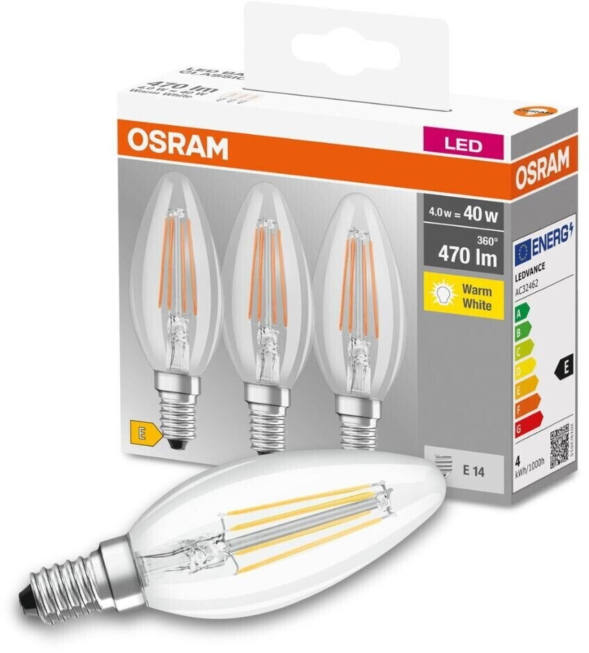 Osram ampoule led flamme clair filament - 4 w = 40 w - e14 - blanc froid  OSR4058075437142 - Conforama