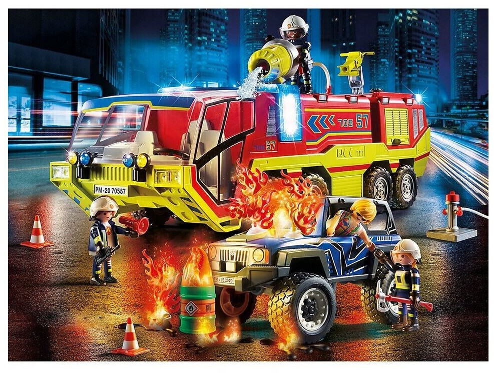 Soldes Playmobil Camion de pompiers et véhicule enflammé (70557) 2024 au  meilleur prix sur