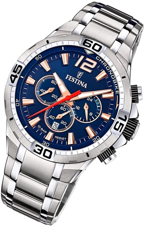 Festina Orologio Uomo F20522/6 - Cronografo In Acciaio Inox Con Vetro Minerale - Quadrante Rotondo Argento 45mm