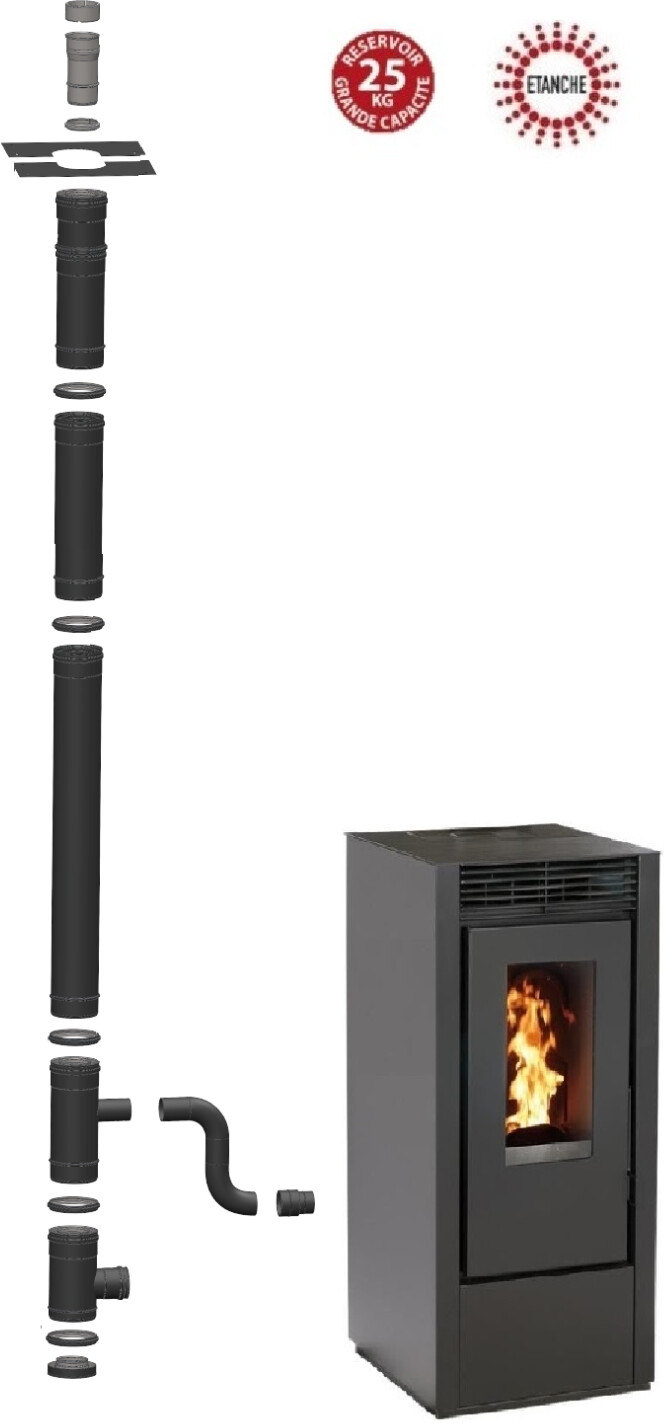 Interstoves Marina 11 kW étanche avec kit conduit 80/125 noir