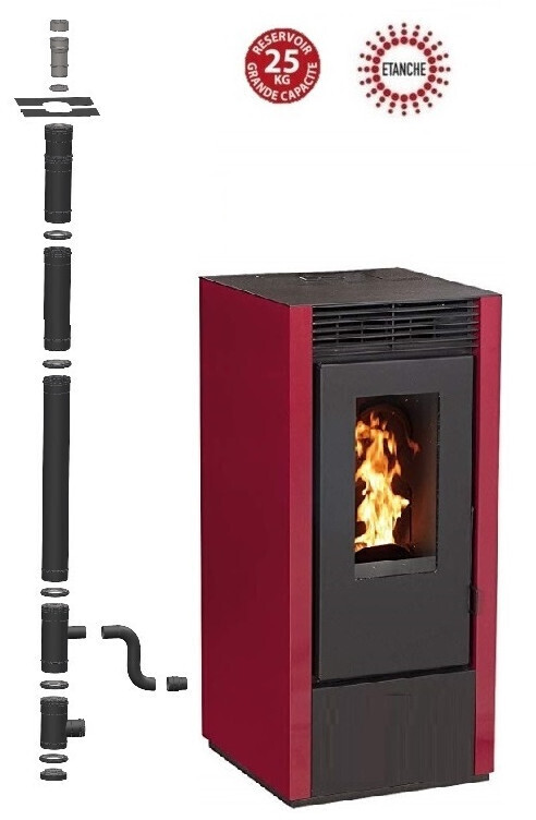 Interstoves Marina 11 kW étanche avec kit conduit double flux intérieur vertical avant tubage 80/125, bordeaix