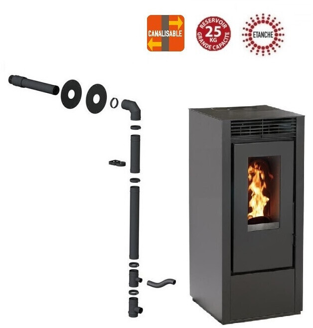 Interstoves Marina 14 kW étanche avec kit conduit sortie ventouse noir