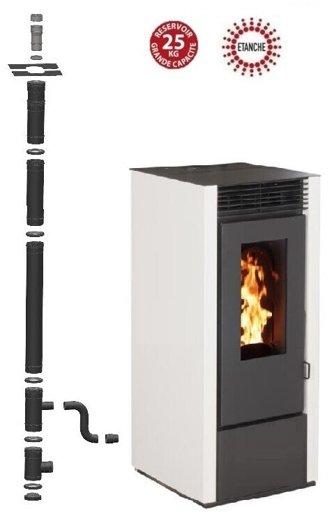 Interstoves Marina 14 kW étanche avec kit conduit double flux intérieur vertical avant tubage 100/150, blanc